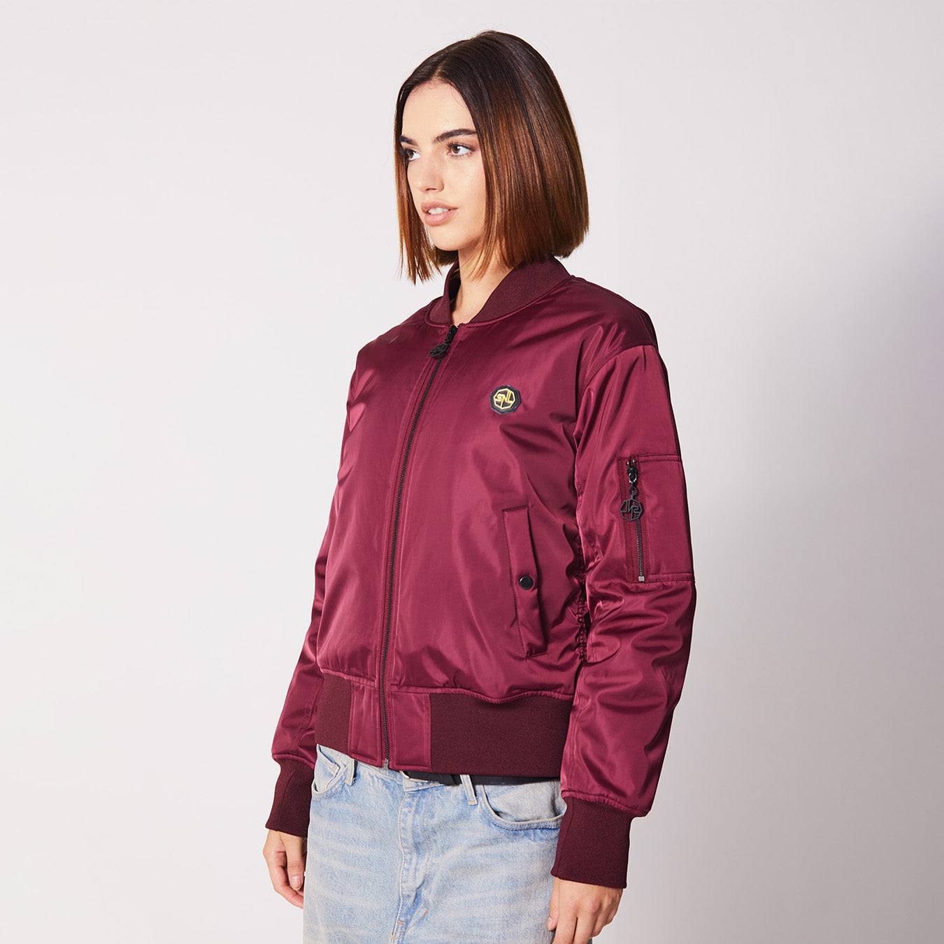 Essential Burgundy Plated Logo Bomber Jacket