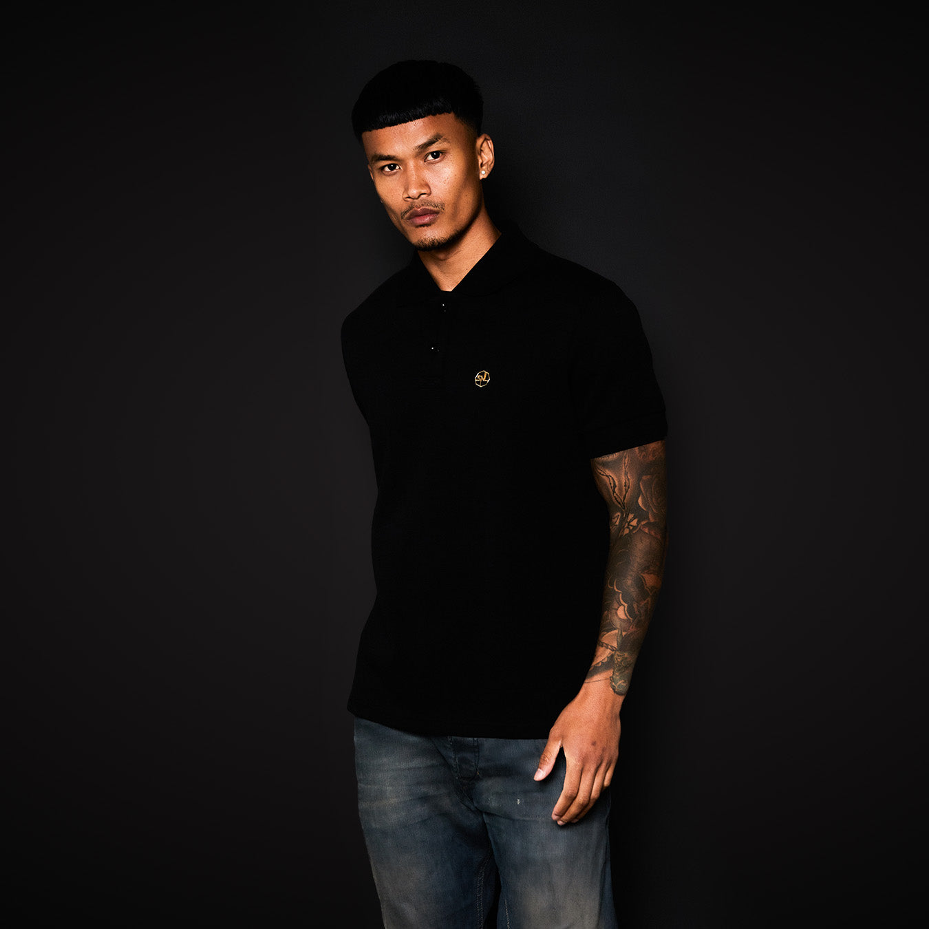 Black Classic Plated Logo Polo Shirt