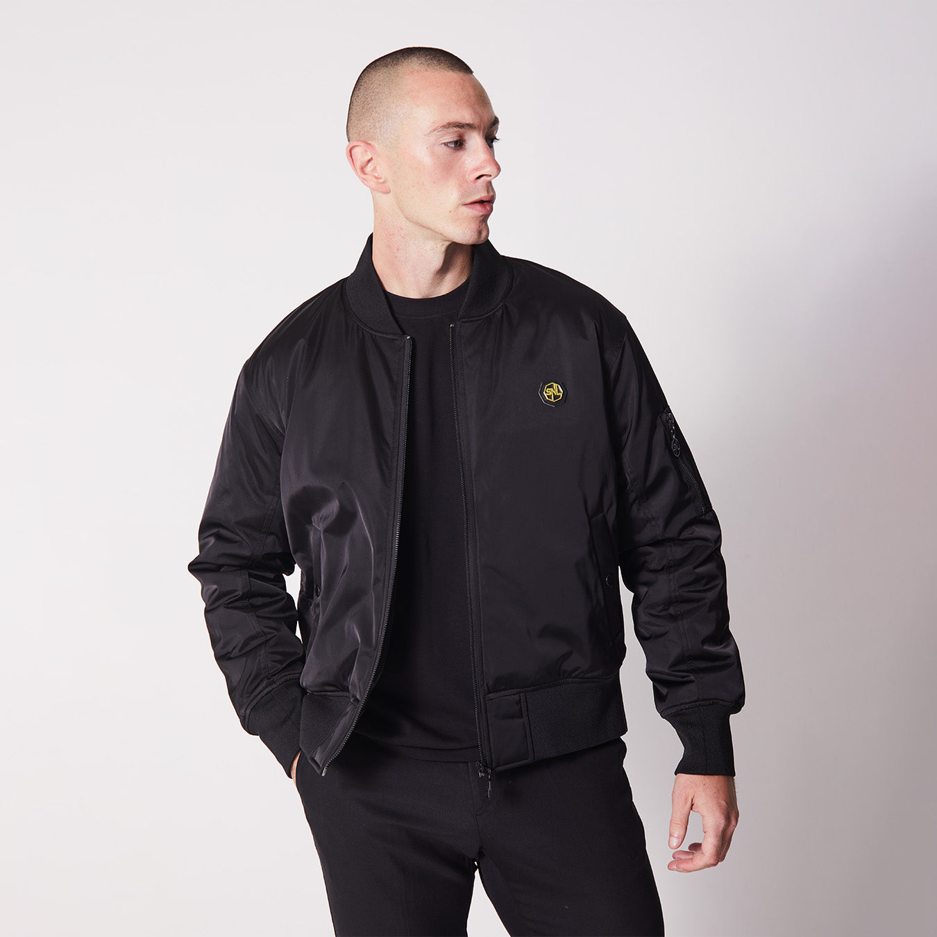 Black Essential Plated Logo Bomber Jacket