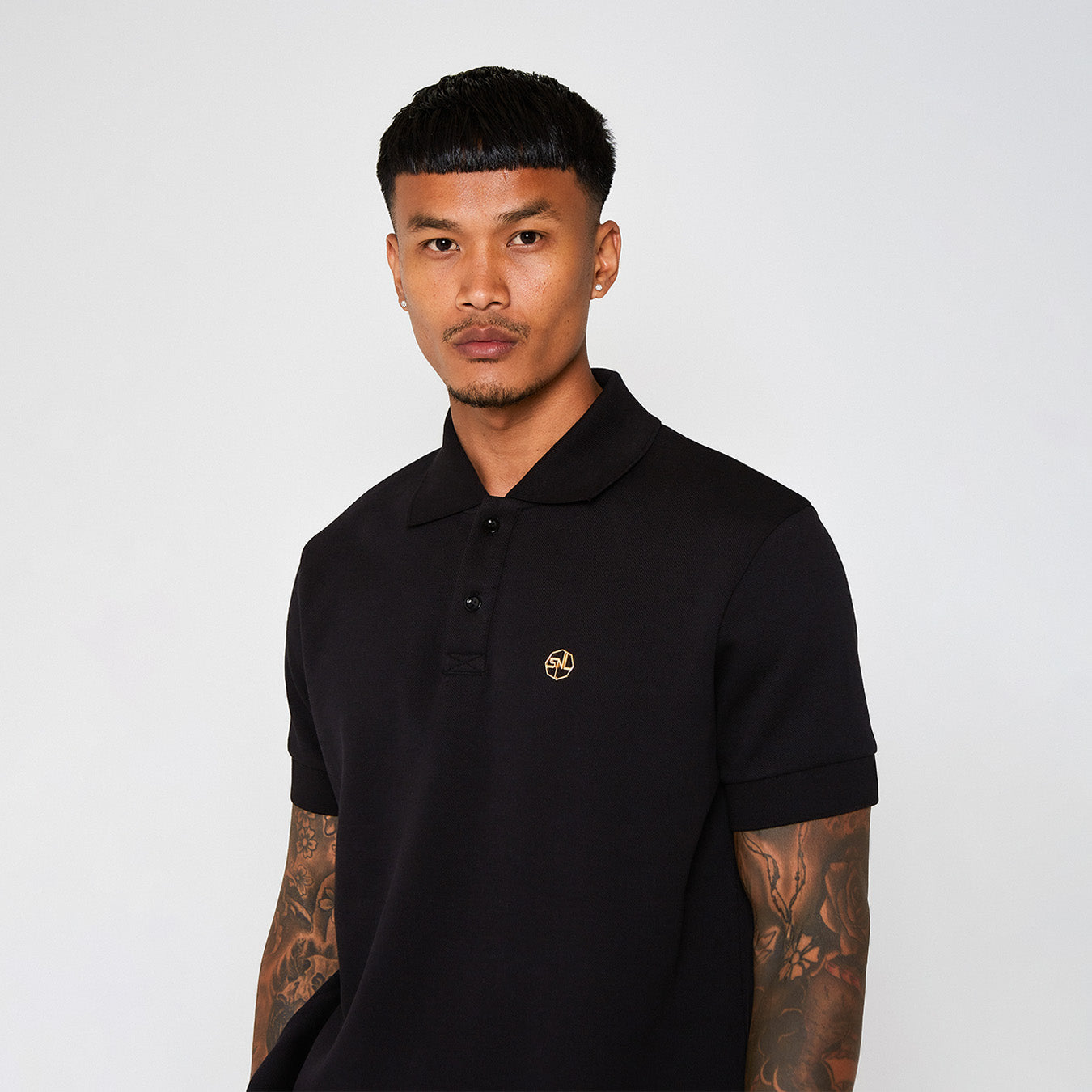 Black Classic Plated Logo Polo Shirt