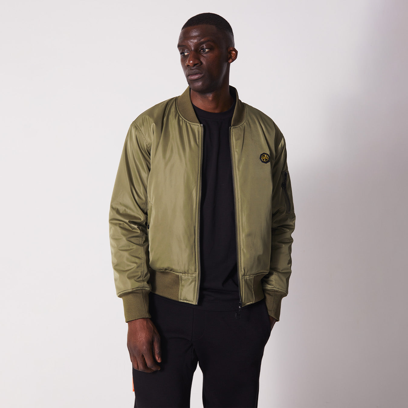 Essential Khaki Plated Logo Bomber Jacket