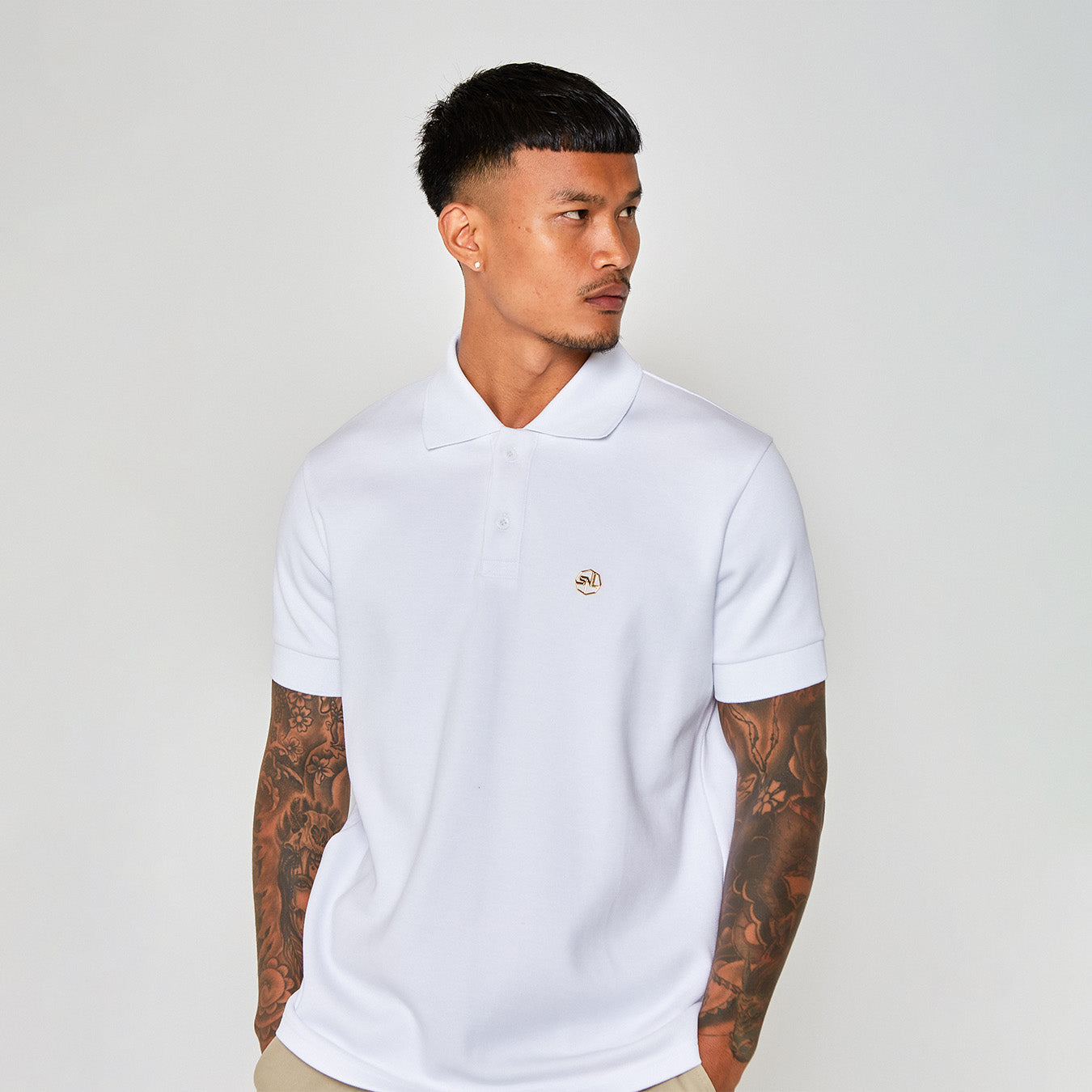 White Classic Plated Logo Polo Shirt